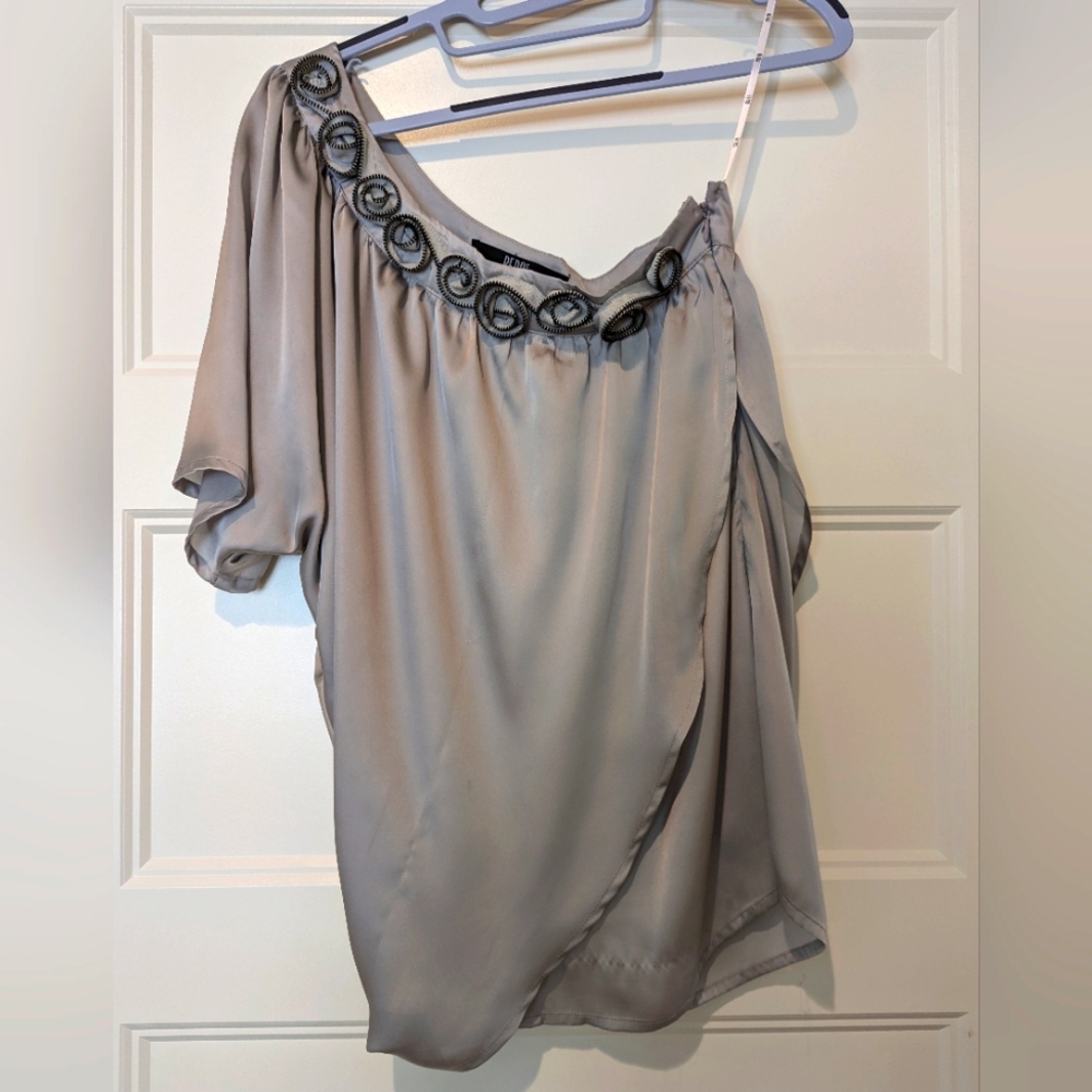 Silver, size large, off the shoulder top, Bedo